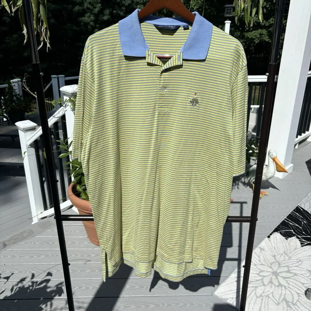 Vintage Polo Ralph Lauren Golf T Shirt Collared Blue Yellow Size L Striped Mens